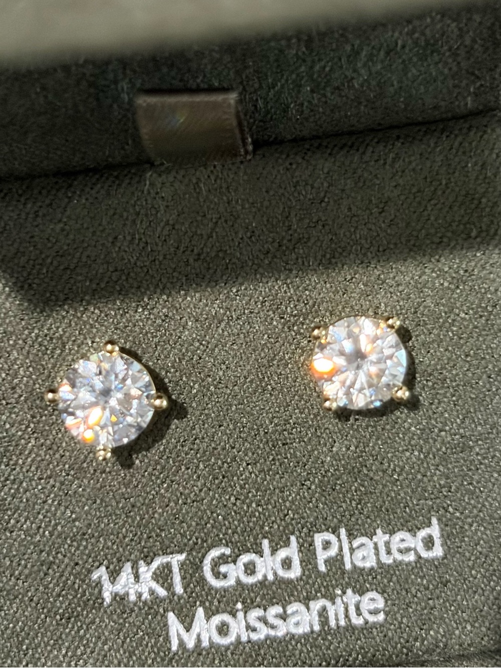 14KT Gold Plated Moissanite Stud Earrings - White Stone